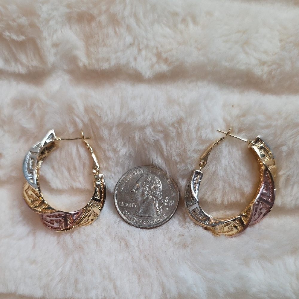 Tri-Tone Twisted Hoop Earrings - Gold, Silver & Rose - Picture 4 of 4